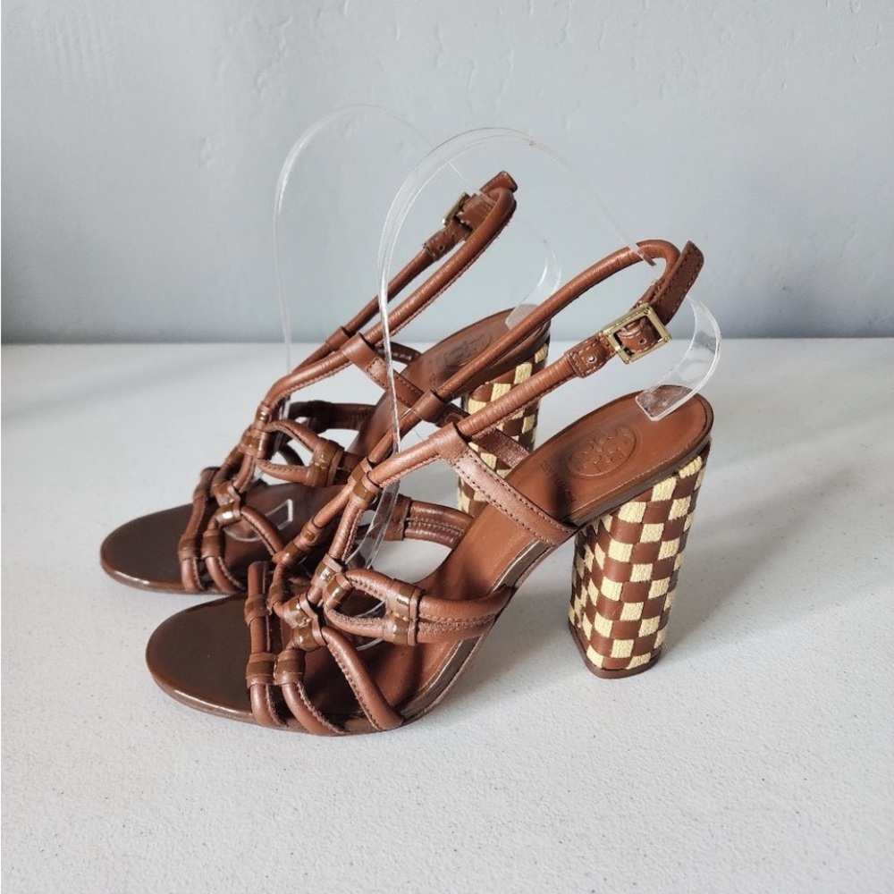 Tory Burch sz 8 1/2 Chic Brown Strappy Heels Excellent condition - Picture 6 of 7